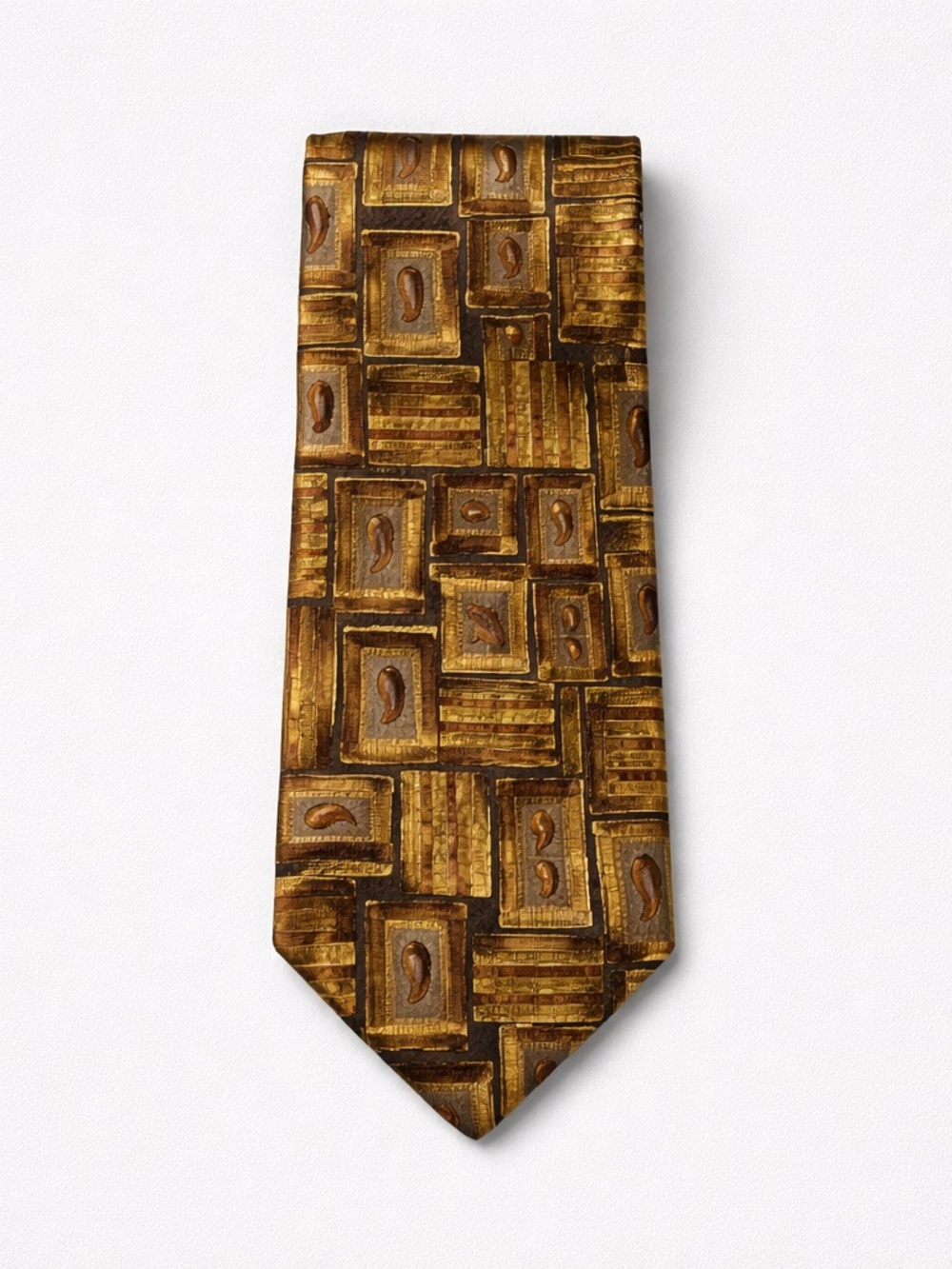 Brioni by Santostefano Gold Brown Geometric Paisley Men’s Tie